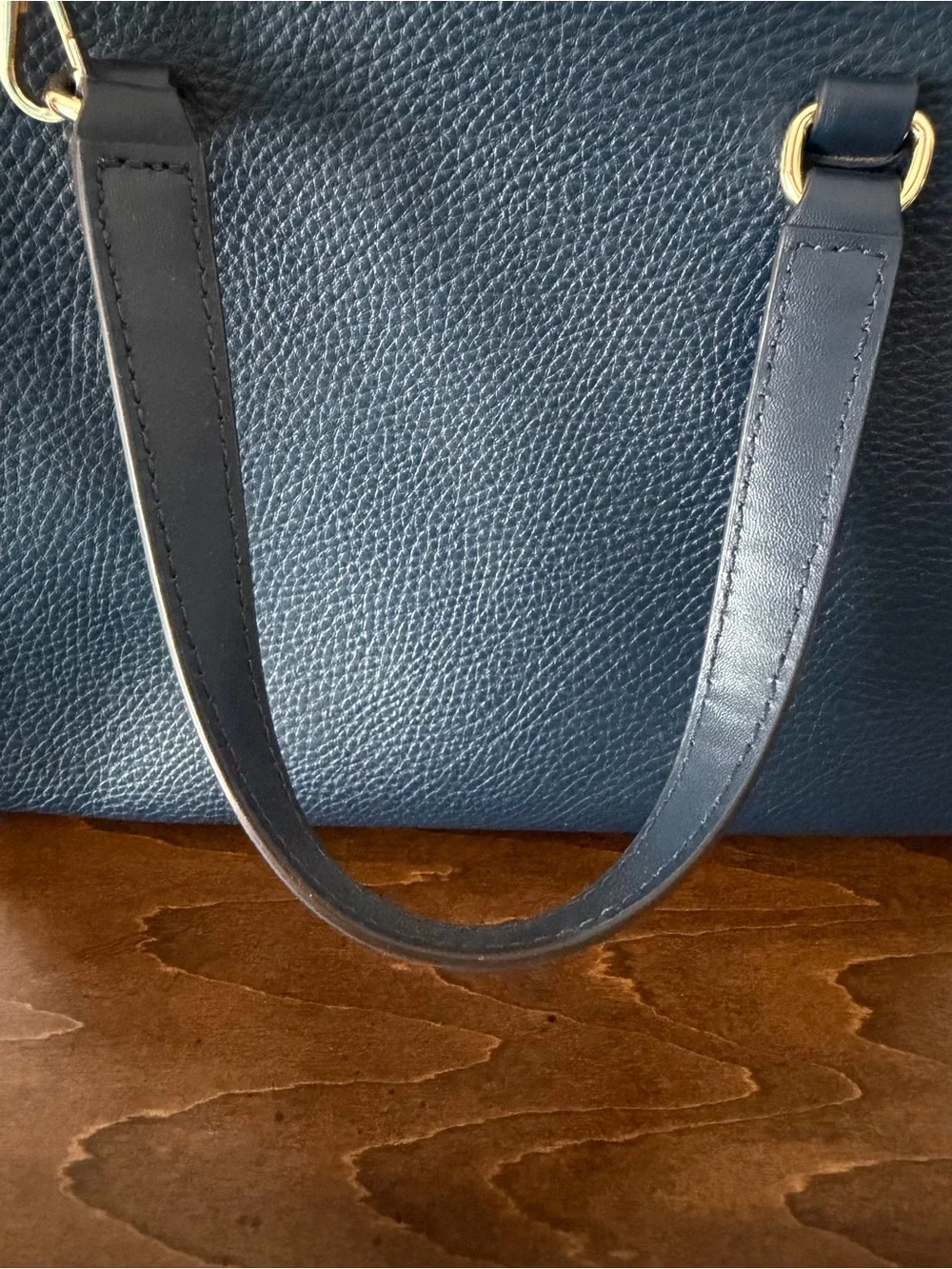 Michael Kors Navy Pebbled Leather Satchel with Gold Hardware